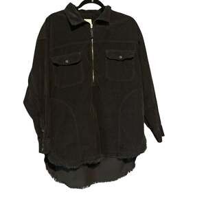 Aerie Offline Black Corduroy Oversized 1/4 Zip Pullover Shacket Modern Chic